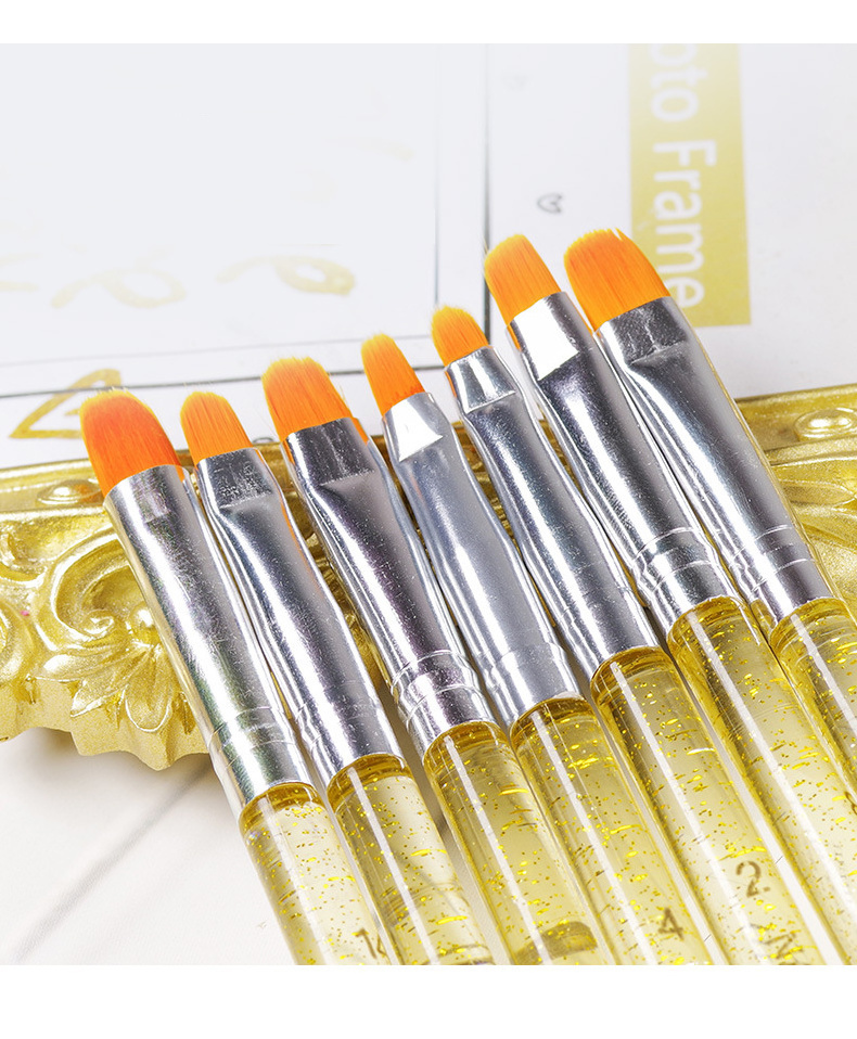 7 pcs UV Gel Acrylic Golden Crystal Design Builder Painting Nail Art Brush Pen Tool Set