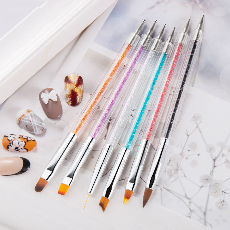 6pcs Double-ended Manicure Dotting Drill Tool Nail Painting Drawing Pens With Acrylic Handle Nail Art Liner Brushes