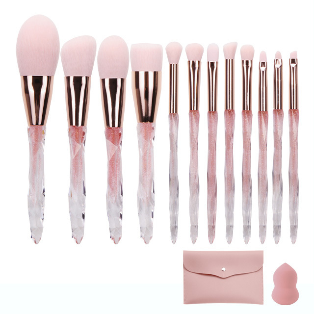 Hot High Quality 12pcs Make Up Brush Set Diamond Glitter Bling Makeup Brush Set Crystal Makeup Brushes With Bag