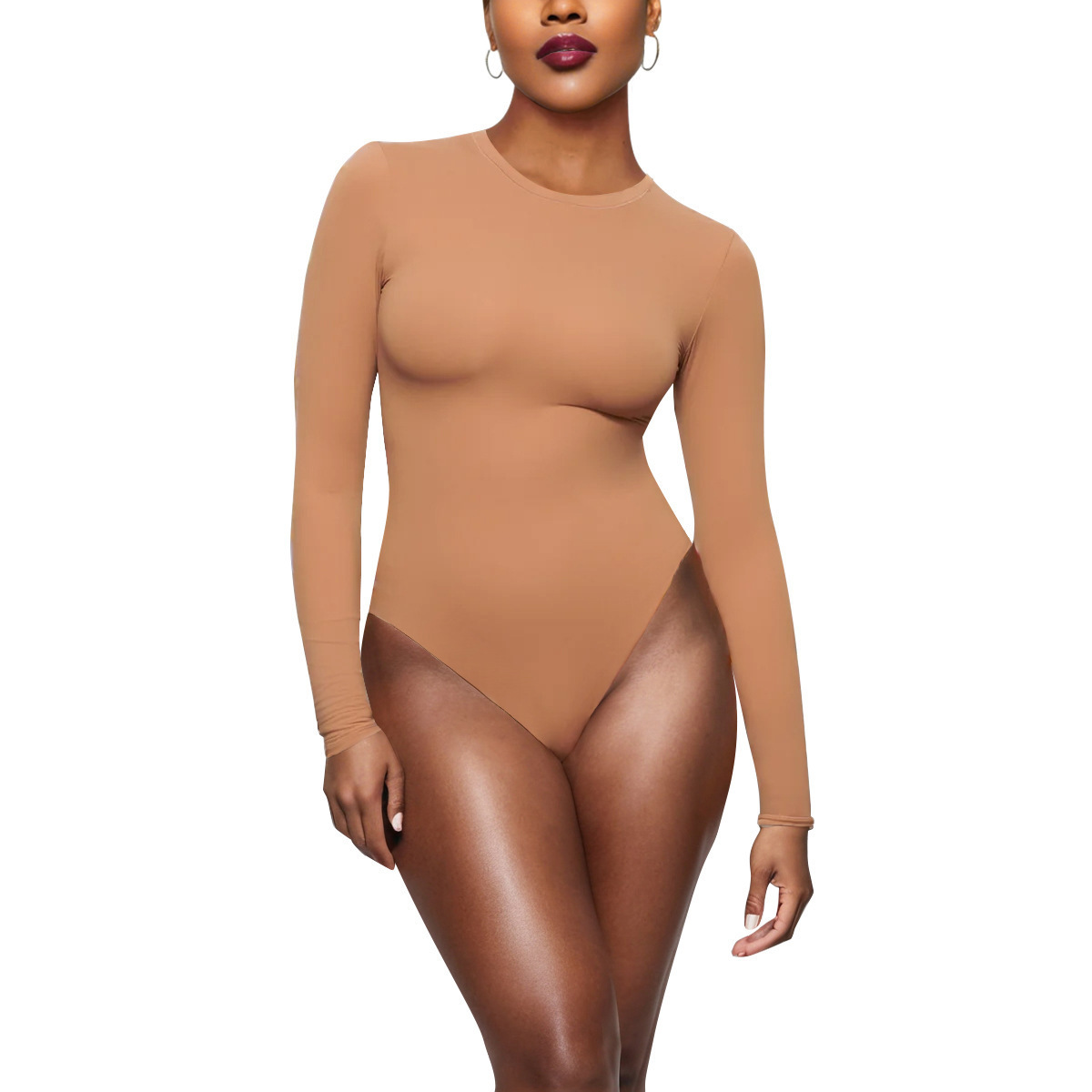 SK1201 Women's Long Sleeve Bodysuit Solid round Neck Design Tummy Control and Sexy Naked Feeling bodysuit