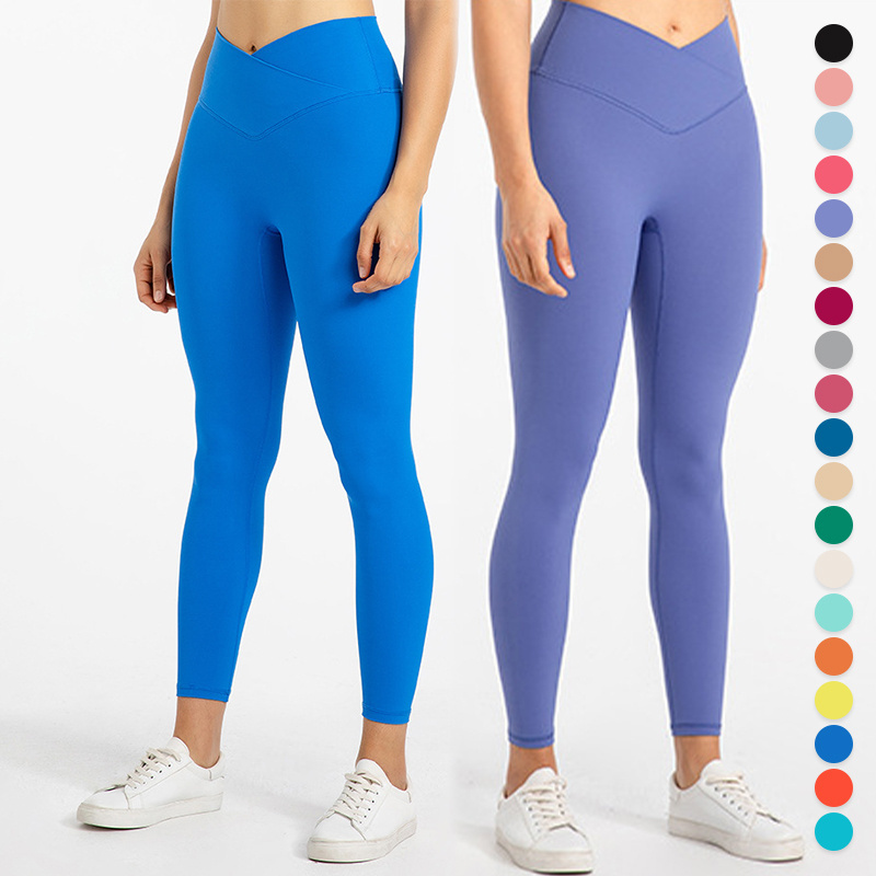 LQ0328 Lulu Buttery Soft Cross V Waist Yoga Leggings Cropped No Camel Toe Fitness Leggings