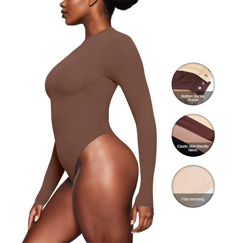 SK1201 Women's Long Sleeve Bodysuit Solid round Neck Design Tummy Control and Sexy Naked Feeling bodysuit