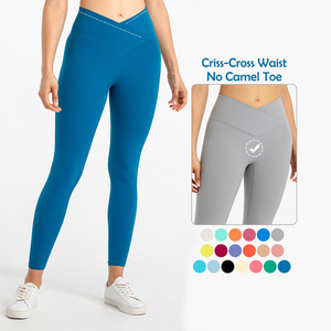 LQ0328 Lulu Buttery Soft Cross V Waist Yoga Leggings Cropped No Camel Toe Fitness Leggings