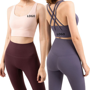 WX1249 lulu Women Plus Size Cross Back Yoga Bra Wider Hem Nude Feeling U-neck Strappy Sports Bra Athletic Fitness Workout Wear