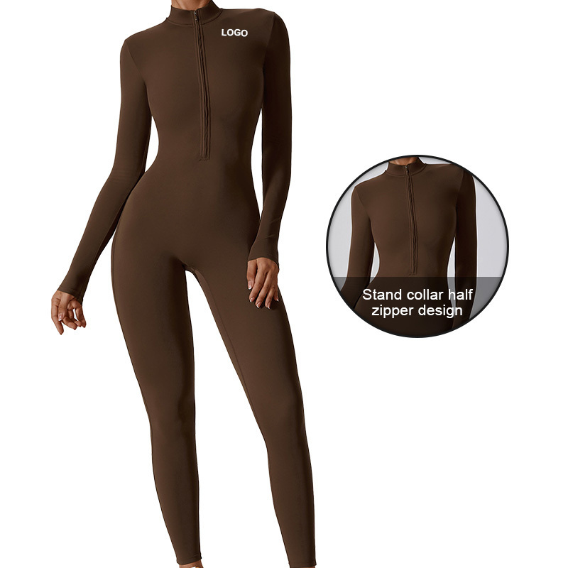 CLT8306 One Piece Tummy Control Jumpsuit Zipper Long Sleeve Yoga Activewear Casual Jumpsuits for Gym Fitness Sets