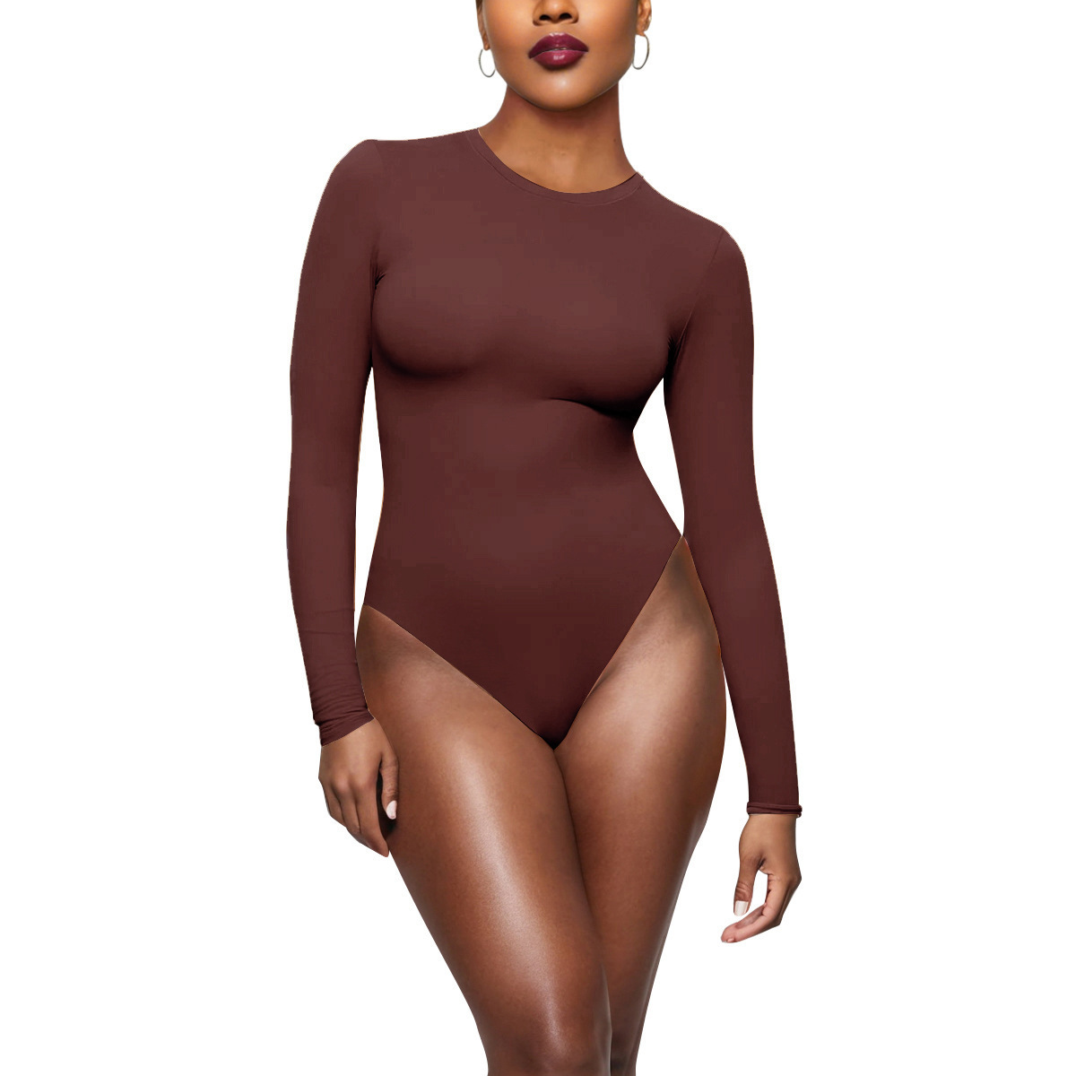 SK1201 Women's Long Sleeve Bodysuit Solid round Neck Design Tummy Control and Sexy Naked Feeling bodysuit