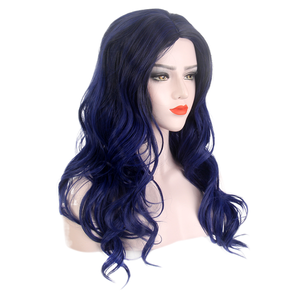 Natural drag queen Long Curly Synthetic Hair Cosplay Costumes Blue Two Tone Women Party Wigs For Sale