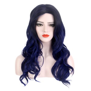 Natural drag queen Long Curly Synthetic Hair Cosplay Costumes Blue Two Tone Women Party Wigs For Sale