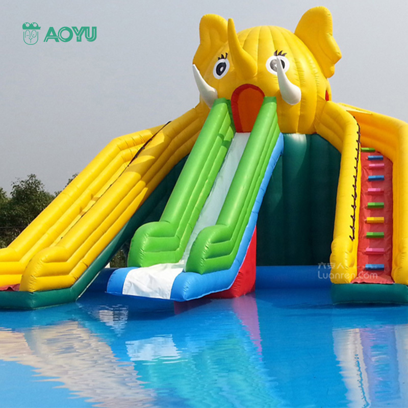 Outdoor Playground Inflatable Bounce House Water Slide Crocodile Theme Water Park with Two Slides for Kids