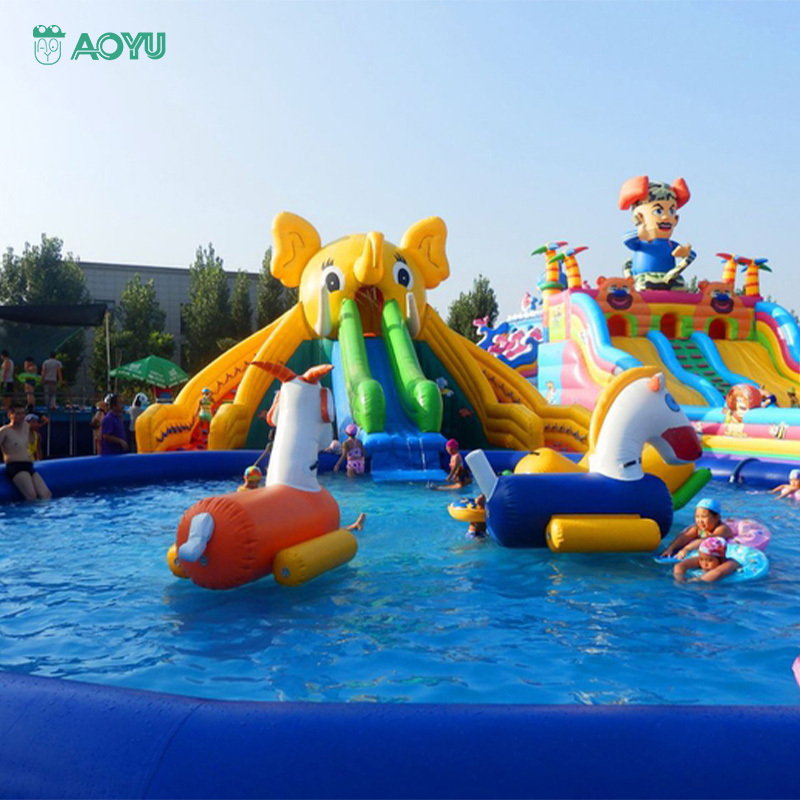 Outdoor Playground Inflatable Bounce House Water Slide Crocodile Theme Water Park with Two Slides for Kids