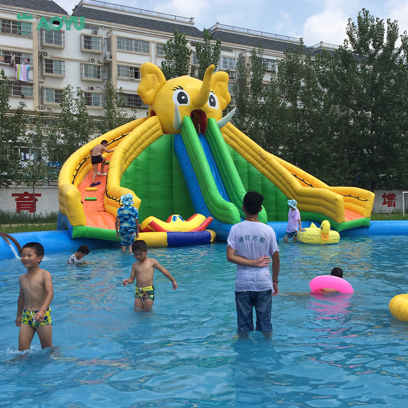 Outdoor Playground Inflatable Bounce House Water Slide Crocodile Theme Water Park with Two Slides for Kids