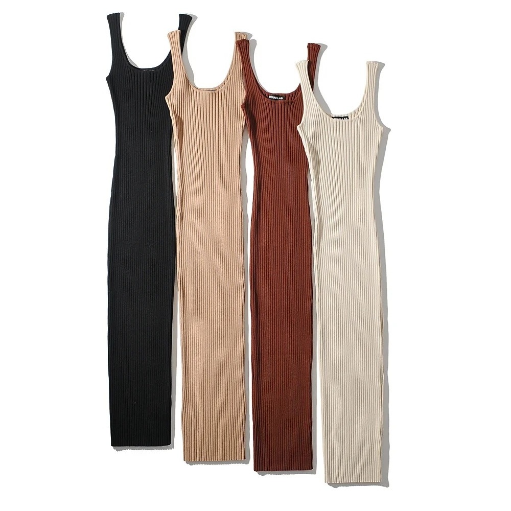 High quality wholesale Fashion Sexy Slim Spandex Dress Bodycon  Woman rib knitted casual Dress