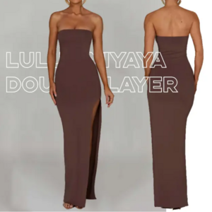 Luluxixiyaya Elegant Lady Tube Top Collarless Teyana Maxi Sexy Side High Slit Double Layer Long Bodycon Dress Women