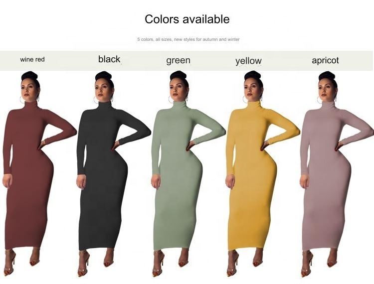 Women Lady Vestidos Ruched Long Sleeve Sheath BodyCon Midi Sexy Dress