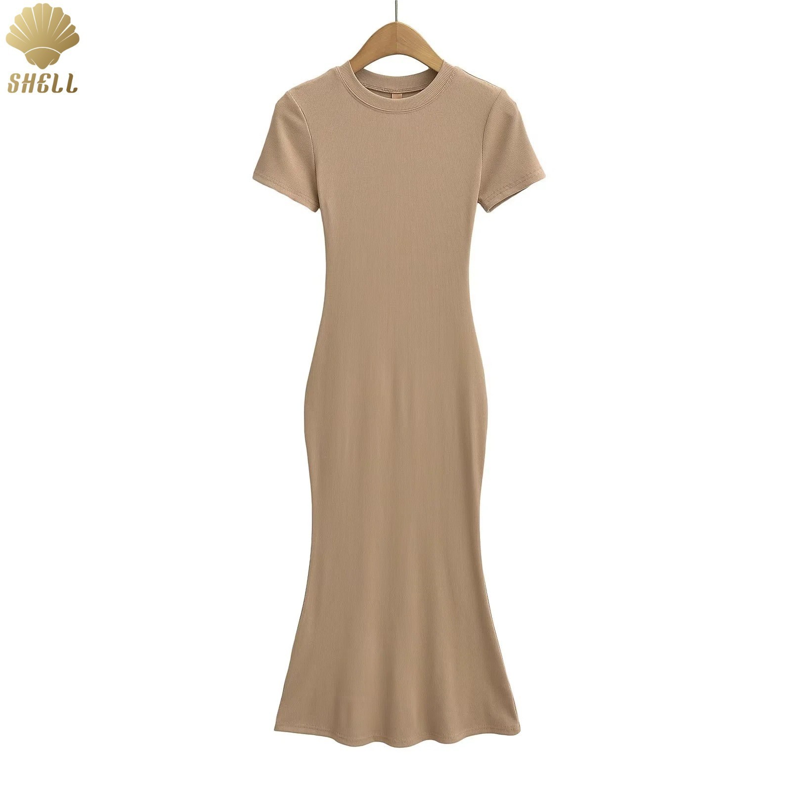 Sexy Hot Girl High-Elastic Short-Sleeved Fishtail Skirt Women's Summer New Round Neck Thread Slim Waist Sheath Dress