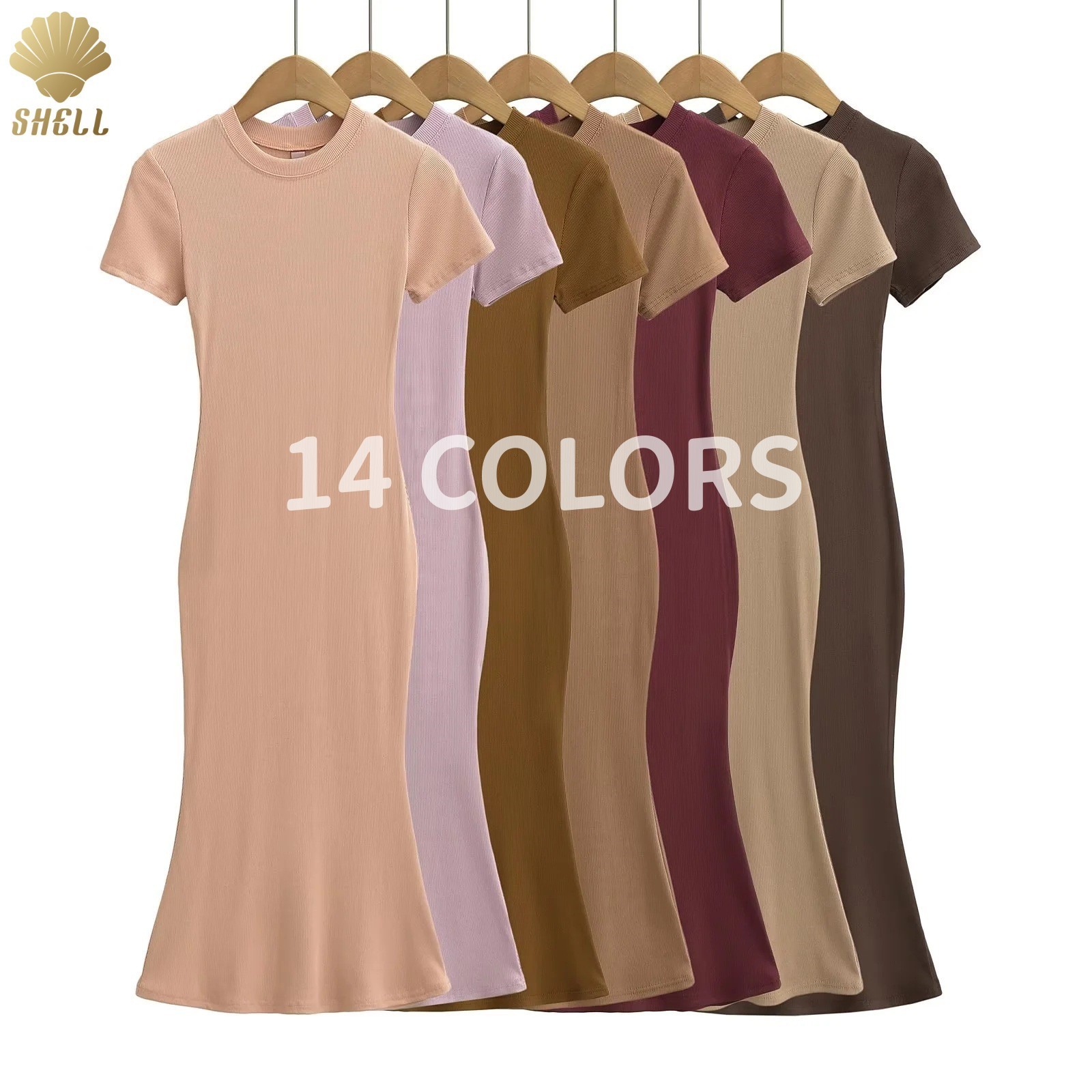 Sexy Hot Girl High-Elastic Short-Sleeved Fishtail Skirt Women's Summer New Round Neck Thread Slim Waist Sheath Dress