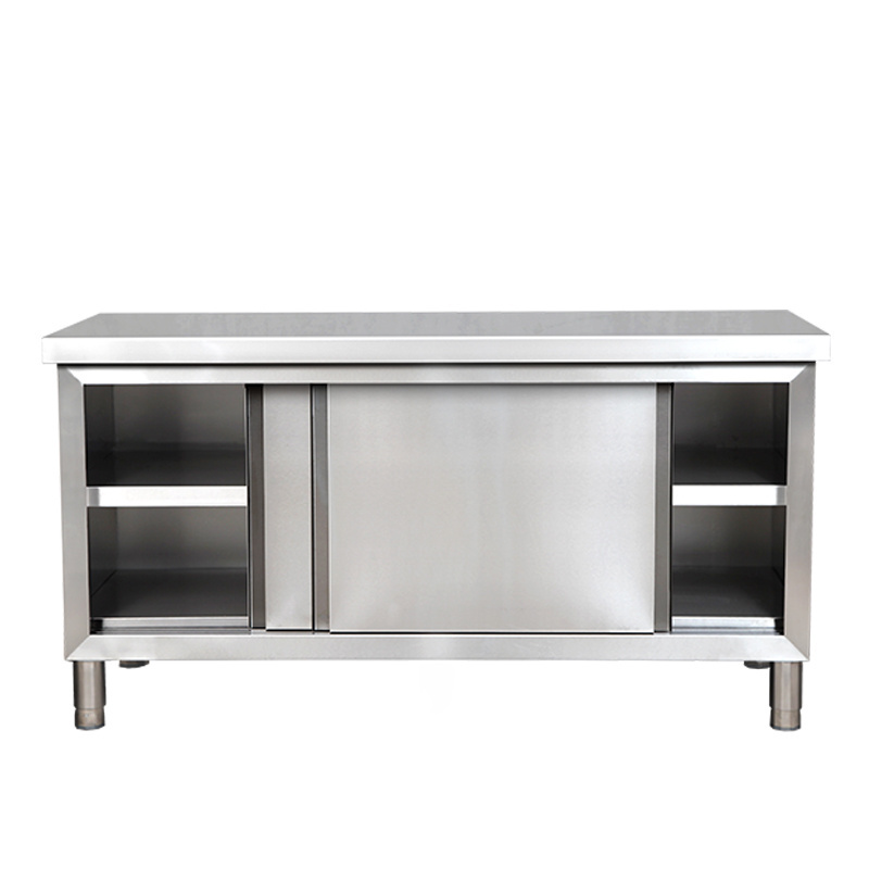 2022 Stainless Steel Double Layer Sliding Door Door Kitchen Equipment Worktable Kitchen Workbench Counter Top 1200*800*800 0.7mm