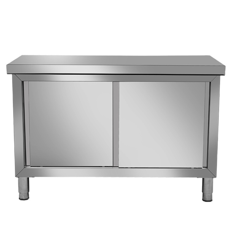 2022 Stainless Steel Double Layer Sliding Door Door Kitchen Equipment Worktable Kitchen Workbench Counter Top 1200*800*800 0.7mm