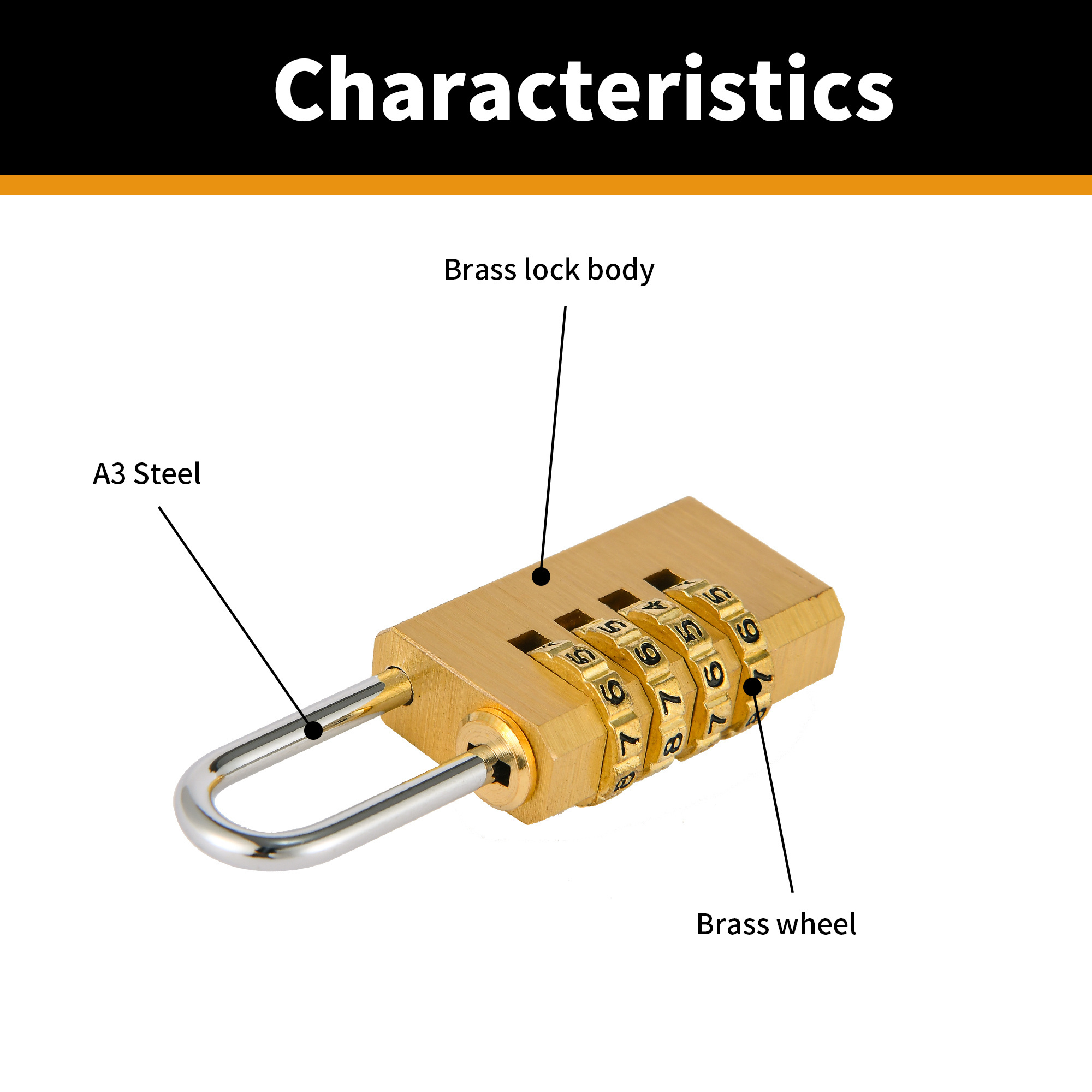 Wholesale Resettable Brass Combination Padlocks 21mm 4 digit code number door travel luggage zipper locks