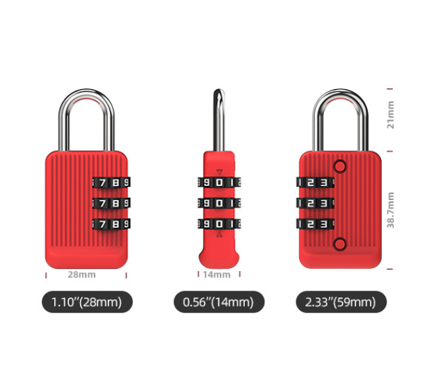 Stripe Design Zinc Alloy Lock 3 Dials Bag Gym  Wardrobe Combination Padlock