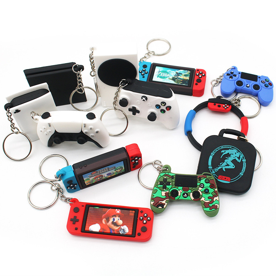 Hot Selling Custom LOGO Mini 3D Switch Game Machine Super Mario The Legend of Zelda Multiple Game Charms PVC Rubber Keychain