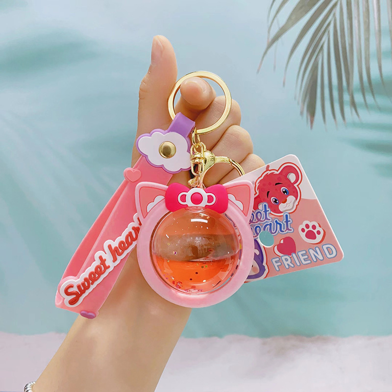 Creative Cartoon Acrylic Keyring Key Chain Ring Oil Floating Quicksand Ball Filled Crab Liquid Keychain Bag Pendant Gifts Set