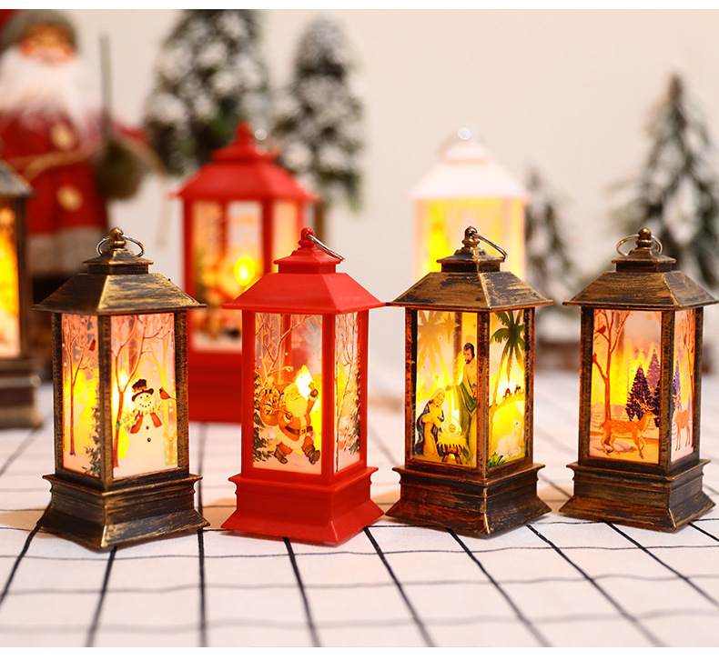 Plastic Small Light Up Christmas Lantern Light Led Christmas Lantern Battery Operated Led Santa Claus Party Hanging Decoration