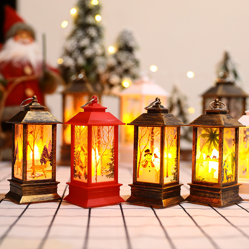 Plastic Small Light Up Christmas Lantern Light Led Christmas Lantern Battery Operated Led Santa Claus Party Hanging Decoration