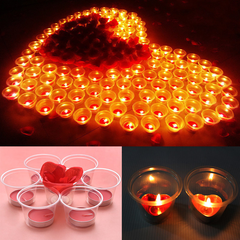 50Pcs Pack Romantic Heart Shape Smokeless Candle For Valentine's Day Christmas Confess Love Propose Paraffin Wax Tea Candle