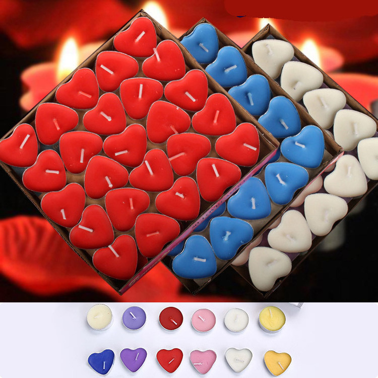 50Pcs Pack Romantic Heart Shape Smokeless Candle For Valentine's Day Christmas Confess Love Propose Paraffin Wax Tea Candle