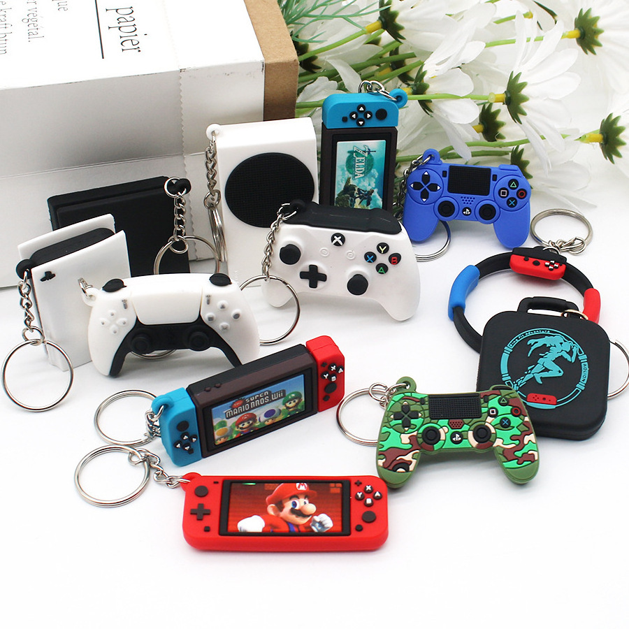 Hot Selling Custom LOGO Mini 3D Switch Game Machine Super Mario The Legend of Zelda Multiple Game Charms PVC Rubber Keychain