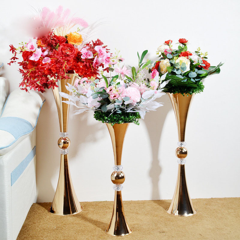 Tall mirror gold metal Wedding  Centerpieces and Table decoration for pillar flowers stand Trumpet vase props