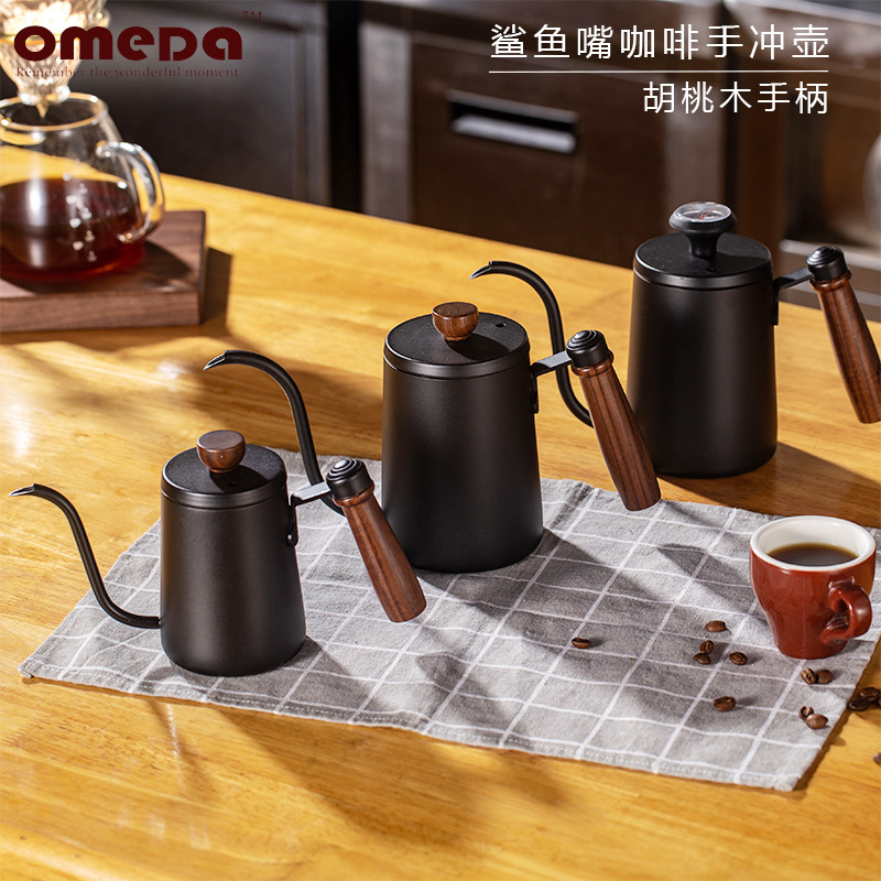 600ml Tea Kettle 304 Stainless Steel Drip Kettle Dripper Thermometer Coffee Pot Coffee Kettle With Long Wooden Handle