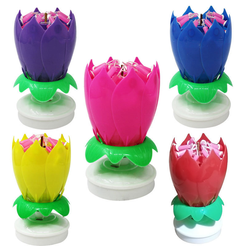 14pcs Candle Lotus Flower Rotating Happy Birthday Musical Candle Party DIY Cake Decoration Candles For Children Birthday Gift