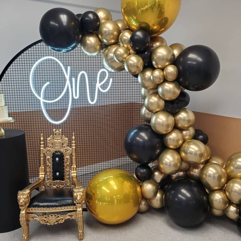 Anniversary Graduation Happy Birthday Party Decoration Black and Gold Metallic Confetti Balloons set