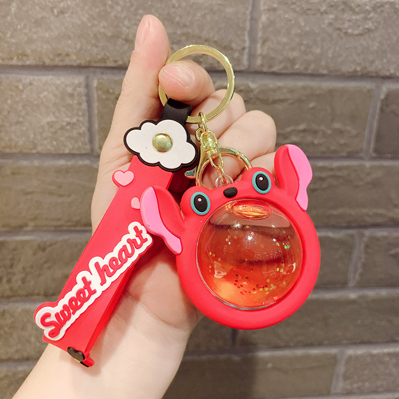 Creative Cartoon Acrylic Keyring Key Chain Ring Oil Floating Quicksand Ball Filled Crab Liquid Keychain Bag Pendant Gifts Set