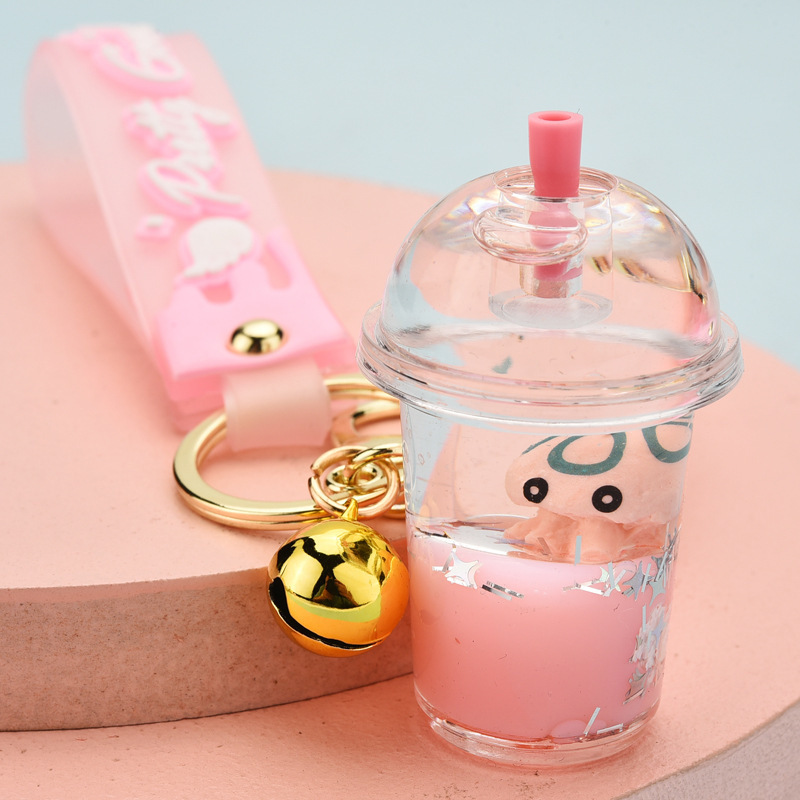 Acrylics Quicksand Keychains Pendant Milktea Cup Cute Stitch Floating Liquid Key Chain