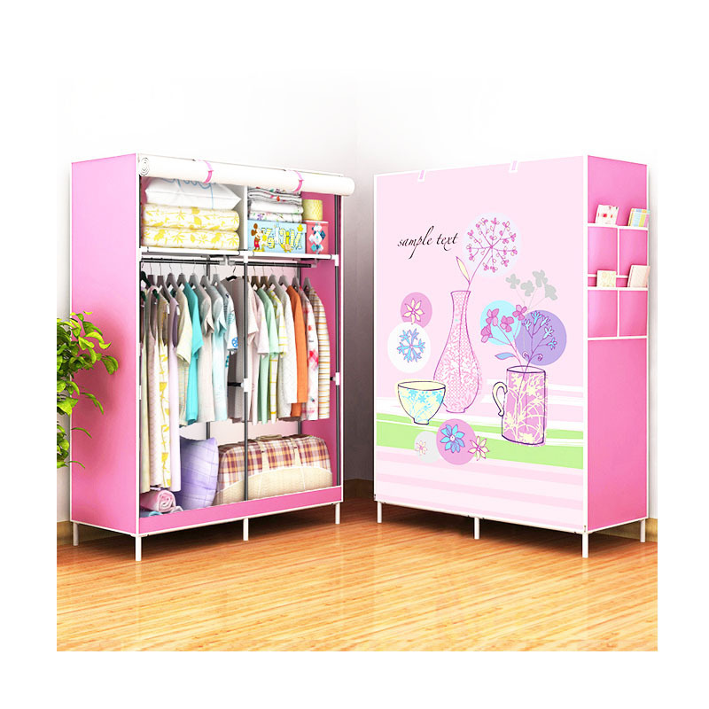 Simple portable fashion dustproof non-woven storage wardrobe hanging wardrobe hanger steel frame folding economy storage cabinet