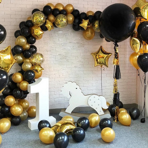 Anniversary Graduation Happy Birthday Party Decoration Black and Gold Metallic Confetti Balloons set