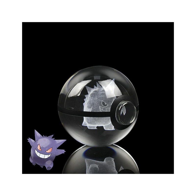 Hot Selling Custom Pattern Poke-Mon 3D Inner Carving Crystal Ball With Flash Light Stand Cartoon Creative Pokeball Birthday Gift