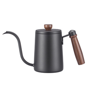 600ml Tea Kettle 304 Stainless Steel Drip Kettle Dripper Thermometer Coffee Pot Coffee Kettle With Long Wooden Handle