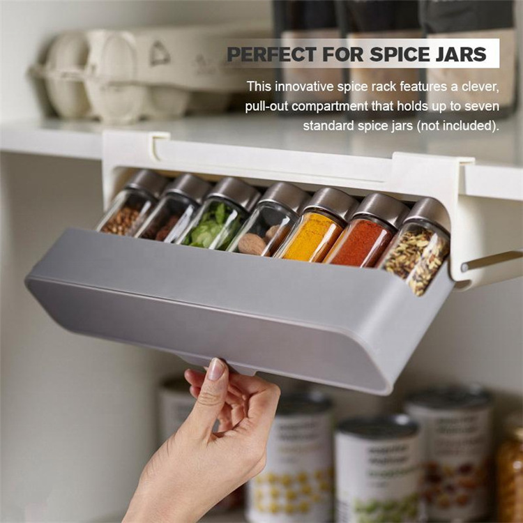 Kitchen Spice Storage Jar Rack Drawer Under Cupboard Wall-Mounted Drawer Adjustable Under Shelf Spice Storage Rack