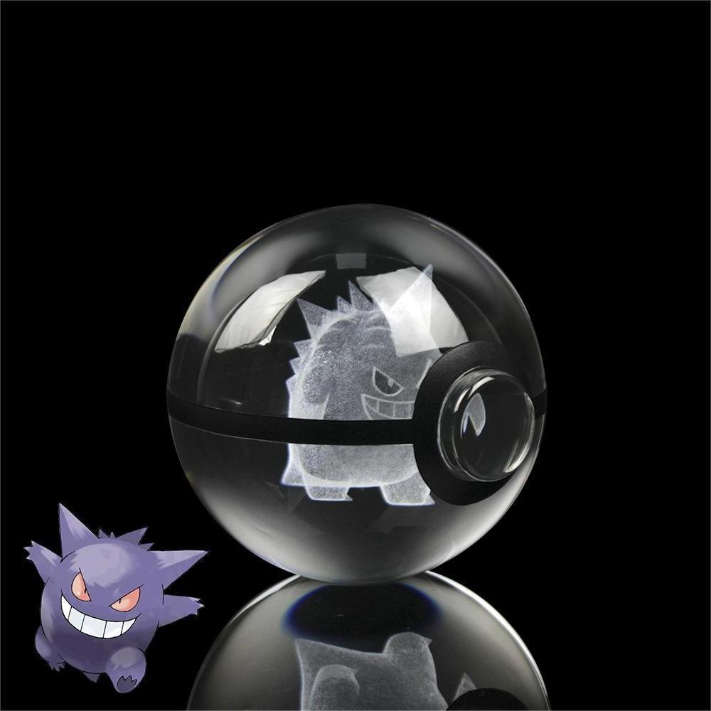 Hot Selling Custom Pattern Poke-Mon 3D Inner Carving Crystal Ball With Flash Light Stand Cartoon Creative Pokeball Birthday Gift