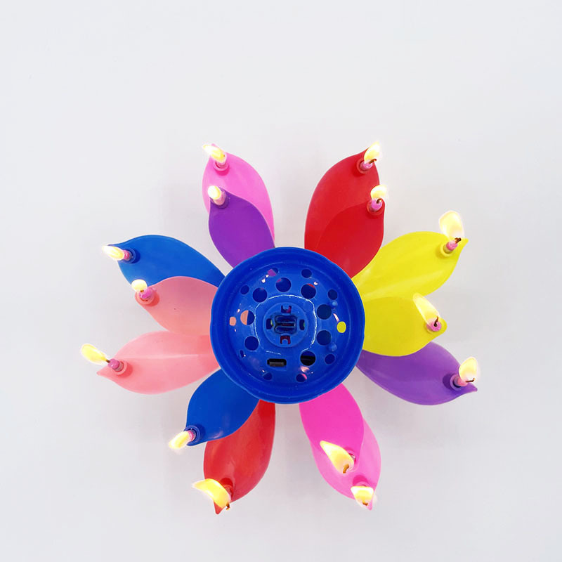 14pcs Candle Lotus Flower Rotating Happy Birthday Musical Candle Party DIY Cake Decoration Candles For Children Birthday Gift