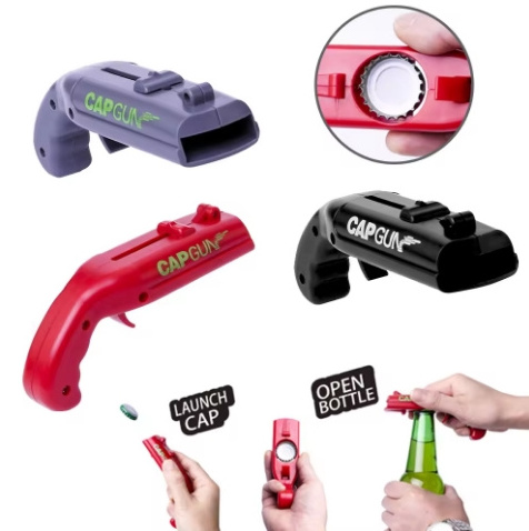 Hot Selling Creative Funny Can Opener Gun Shape  Cap Gun Plastic Bottle Opener Tool Drink Opening Shooter Beer Bottle Opener