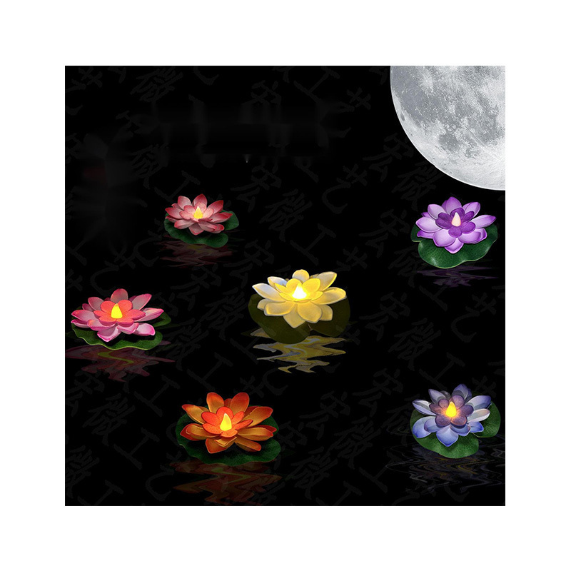 Hot Selling LED Light Waterproof Floating On The Water Candle Smokeless Artificial Flower Lotus Candle For Festival Activity