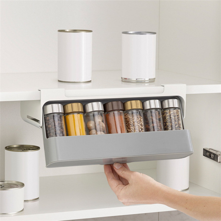 Kitchen Spice Storage Jar Rack Drawer Under Cupboard Wall-Mounted Drawer Adjustable Under Shelf Spice Storage Rack