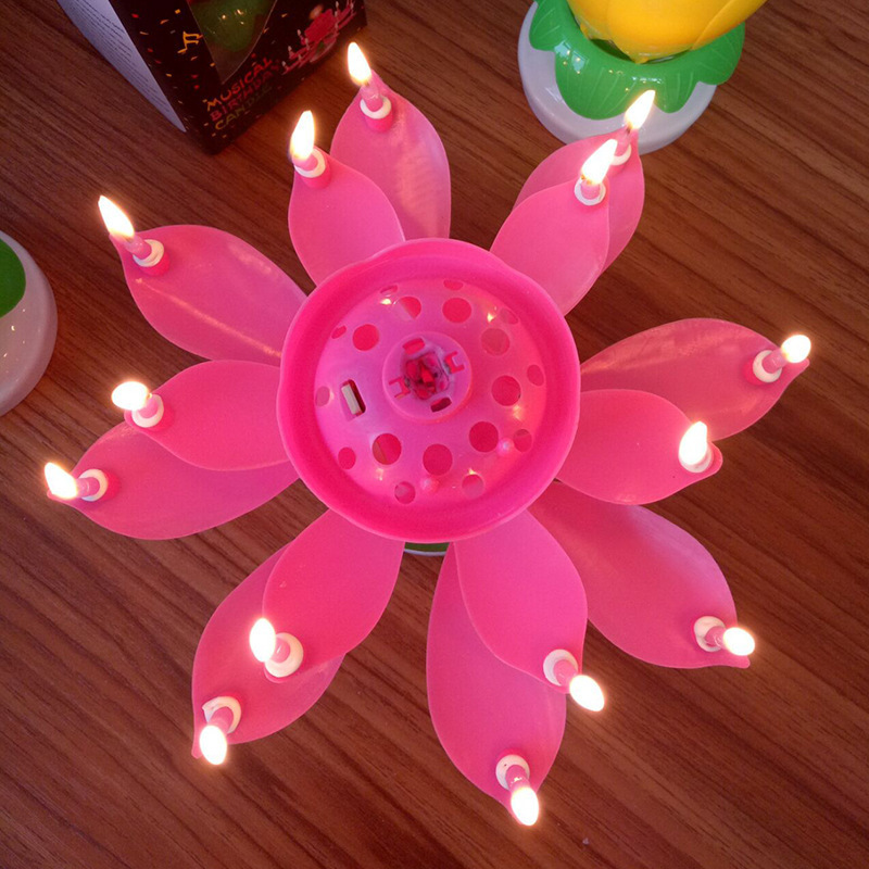 14pcs Candle Lotus Flower Rotating Happy Birthday Musical Candle Party DIY Cake Decoration Candles For Children Birthday Gift