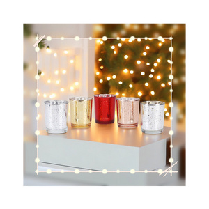 Hot Selling Gold Plating Silver Laser Glass Starry Sky Candle Cup Tea Light Votive Candle Holder For Wedding Party Decoration