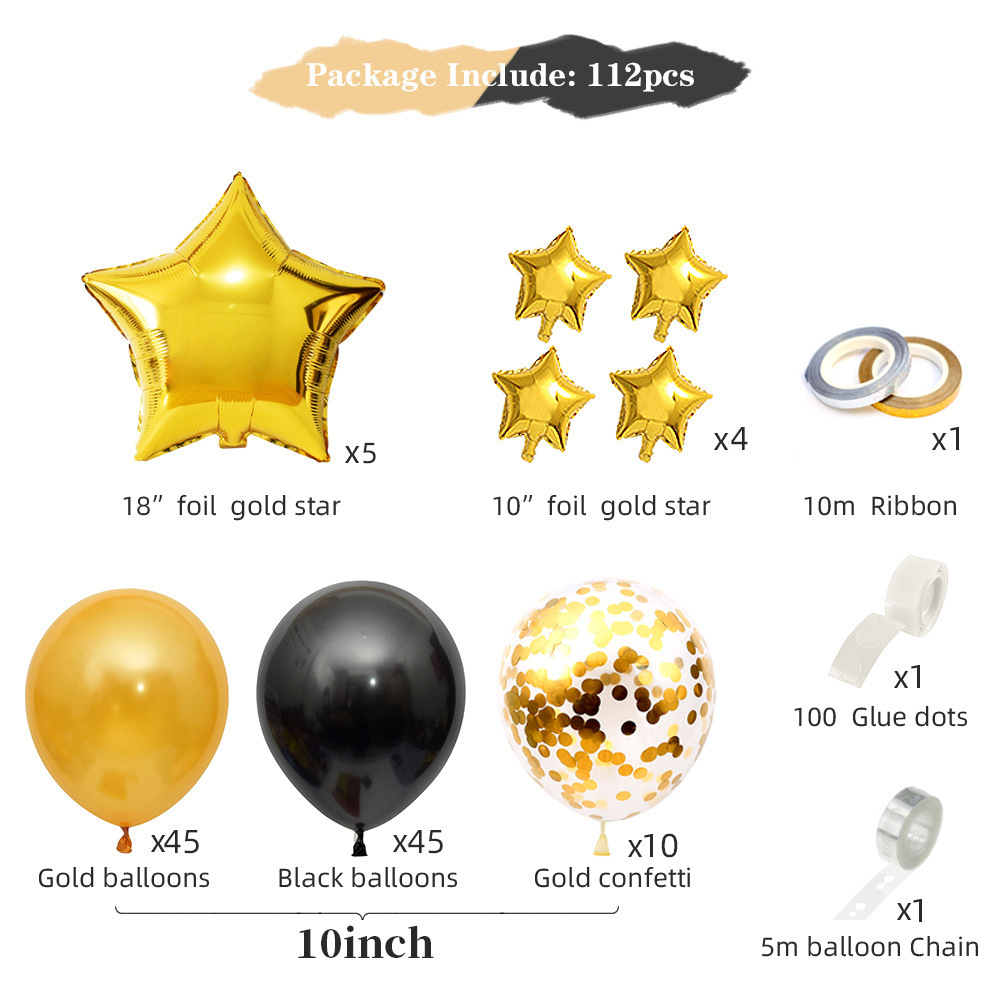 Anniversary Graduation Happy Birthday Party Decoration Black and Gold Metallic Confetti Balloons set